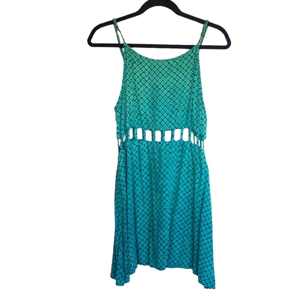 Manaola Hawaii Teal Cut Out Summer Dress Watermark Piko Print Size Small - Picture 5 of 16